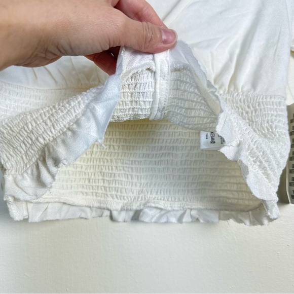 Urban Outfitters Womens White Smocked Crop Top NEW XS Stretch Y2K Casual Ruffle - Picture 6 of 8